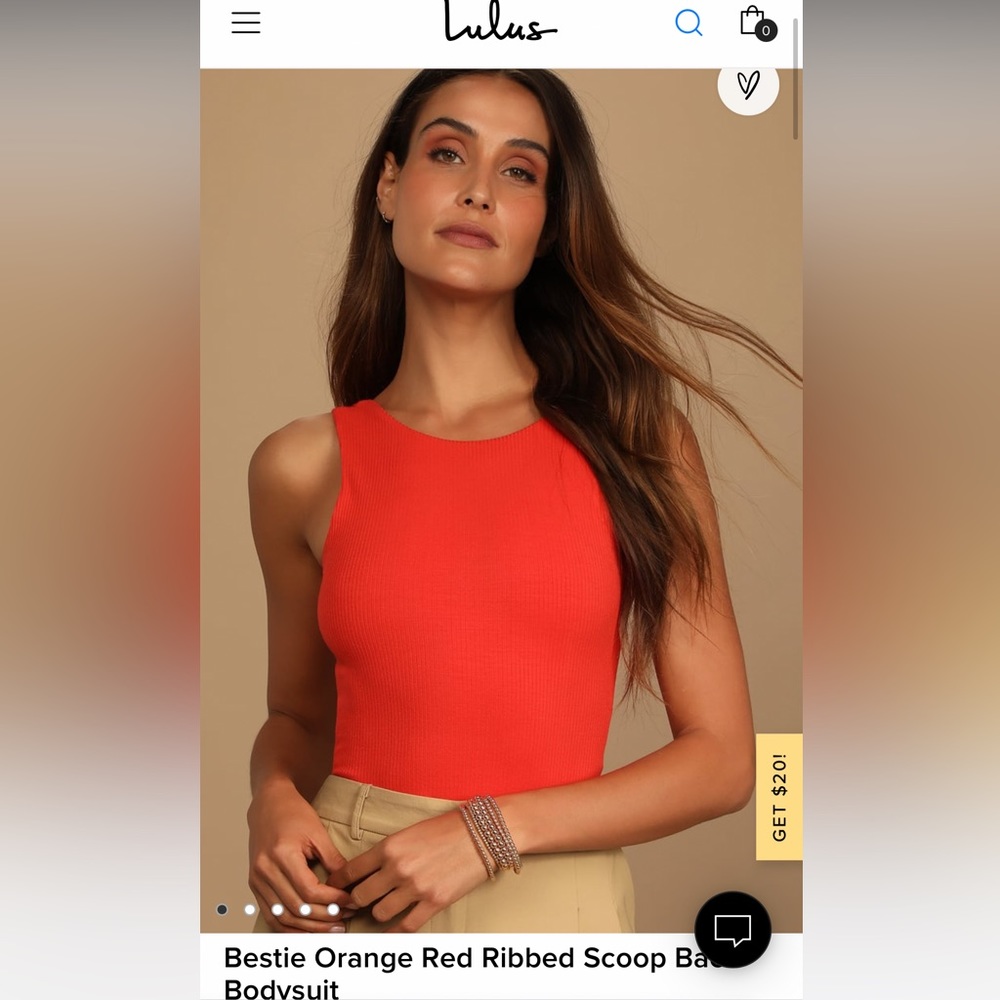 Lulus Bestie Orange Red Ribbed Scoop Back Bodysuit